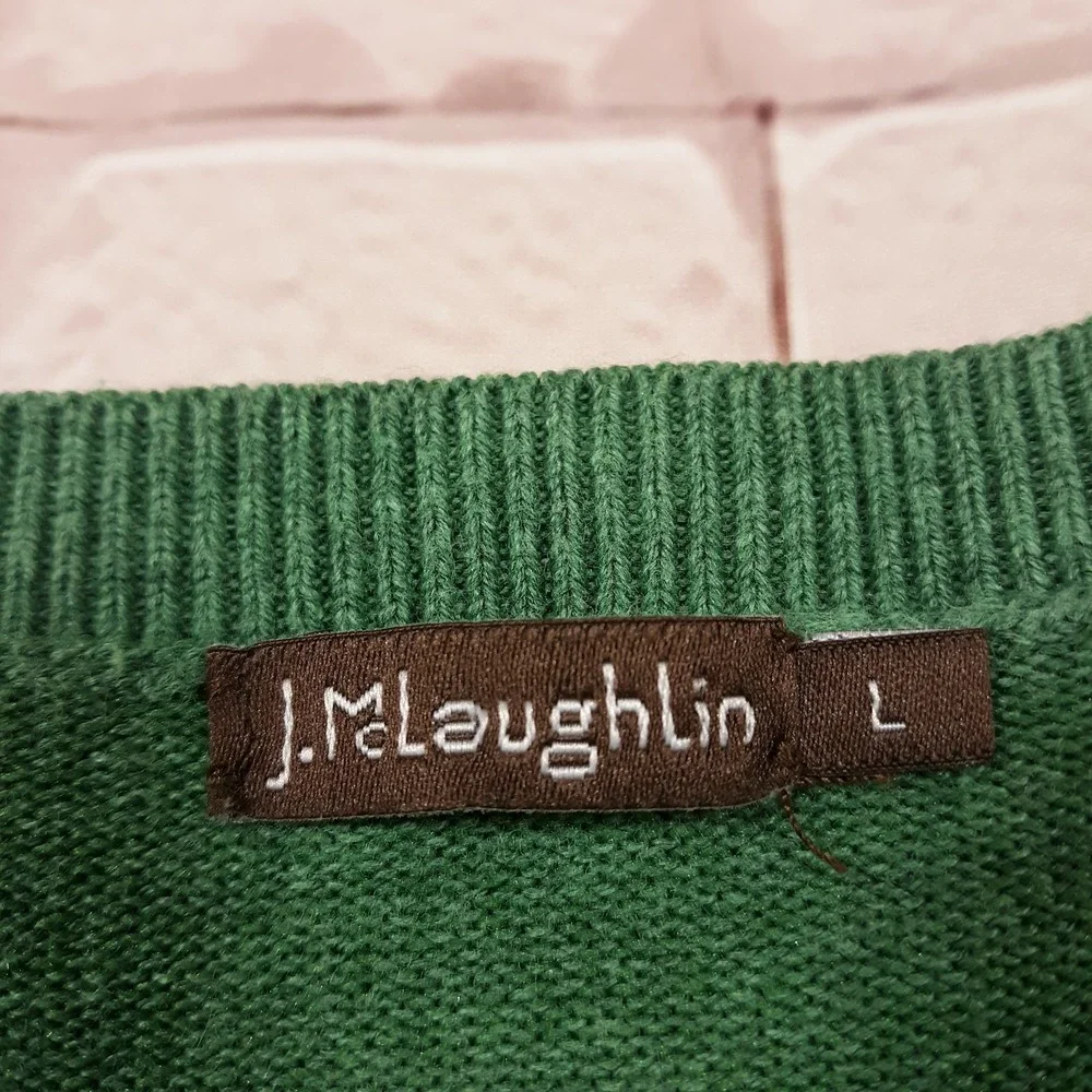J. McLaughlin Sweater Mens Large Pullover Green V-Neck Cotton Modal Spandex